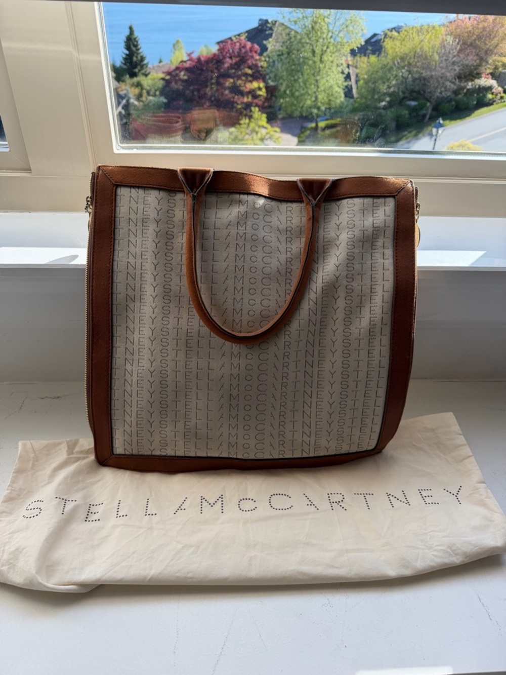 Stella McCartney Beige Logo Tote with Brown Trim
